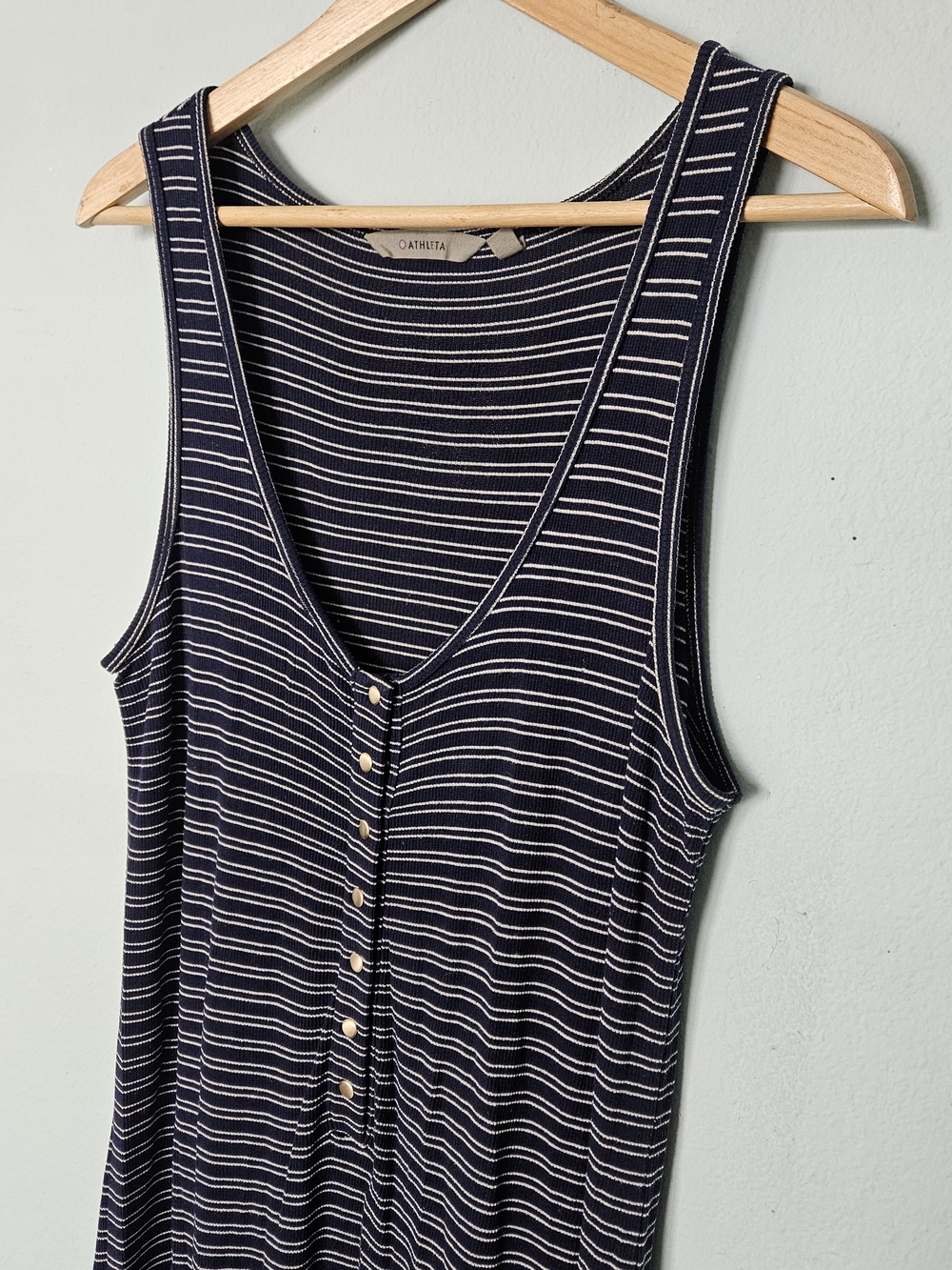 Athleta Striped Sleeveless Midi Dress Hermosa Henley Blue L - Picture 3 of 6